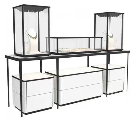 Stainless Steel Desk Jewelry Store Showcase with Lockable Electrical Drawers and Glass Shelves