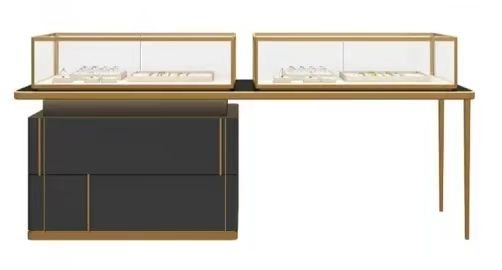 Stainless Steel Desk Jewelry Store Showcase with Lockable Electrical Drawers and Glass Shelves