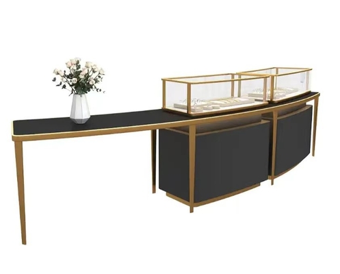 Stainless Steel Desk Jewelry Store Showcase with Lockable Electrical Drawers and Glass Shelves